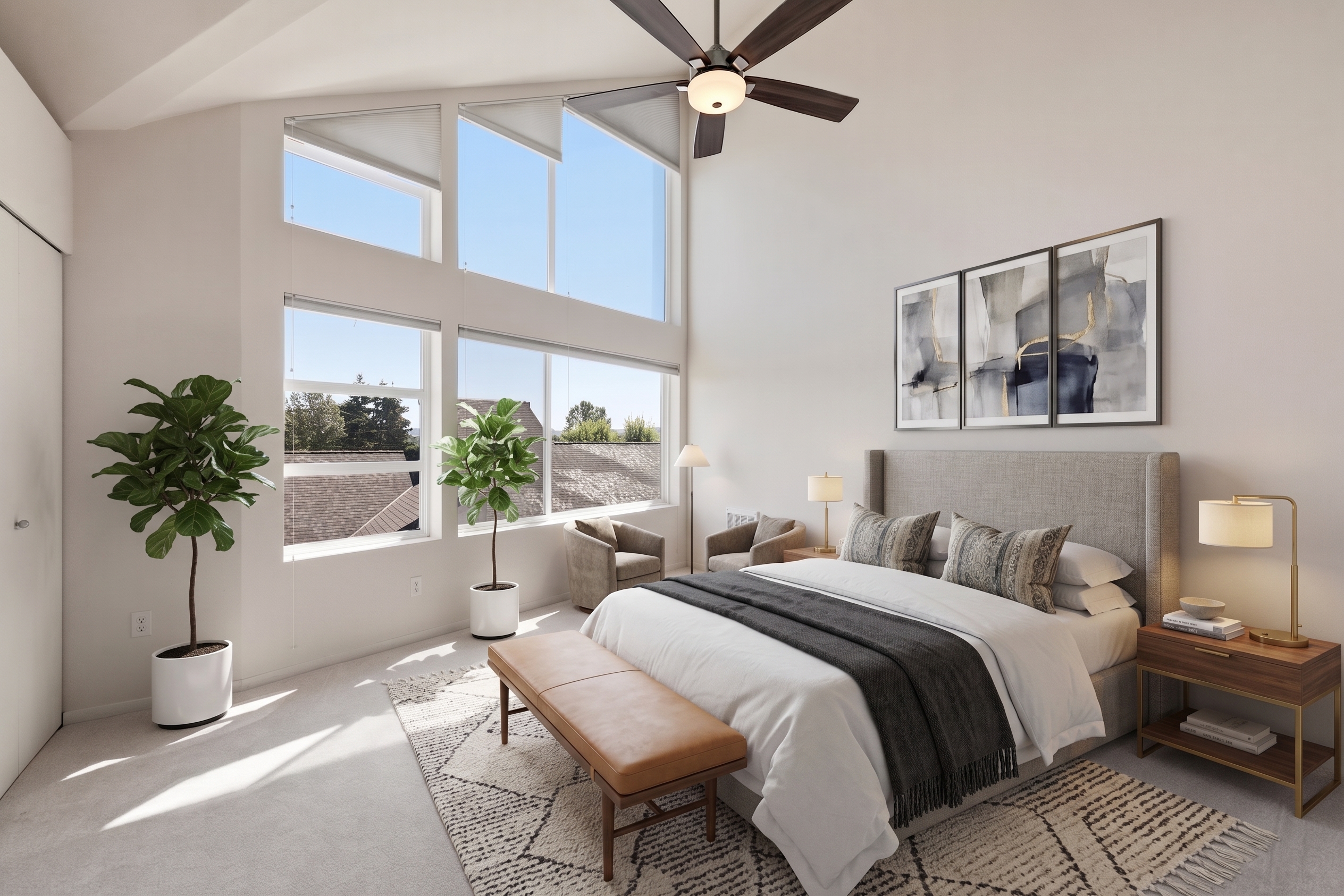 Angle 2 of the same open-plan living and dining room, with consistent virtual furniture